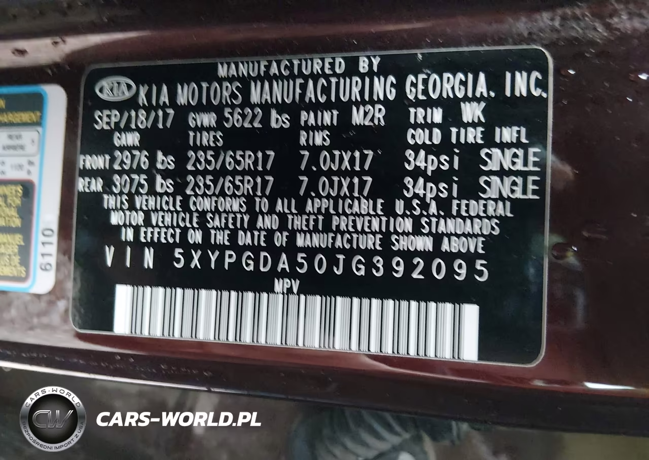 2018 Kia Sorento 3.3L Lx VIN:5XYPGDA50JG392095 - 9