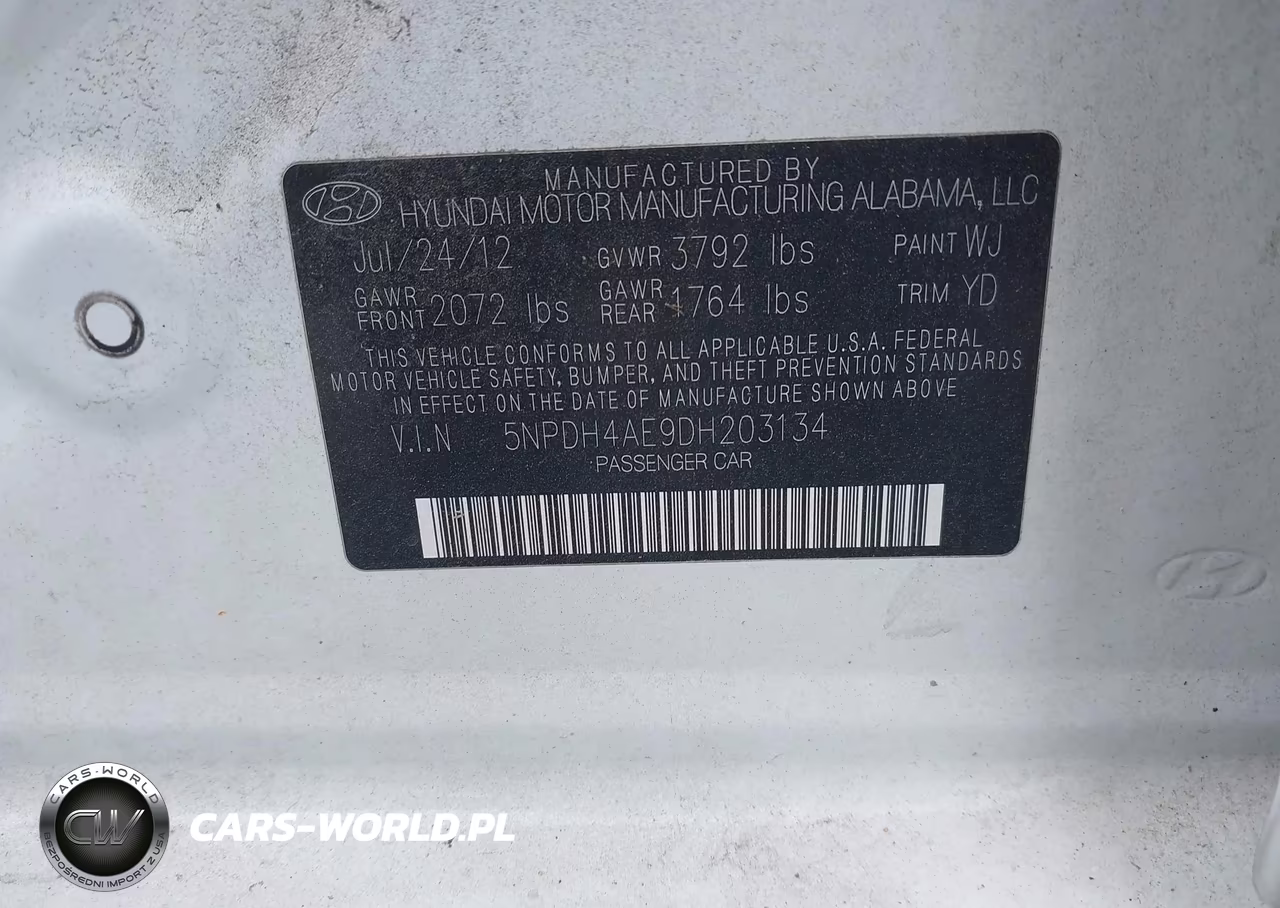 2013 Hyundai Elantra Gls VIN:5NPDH4AE9DH203134 - 9