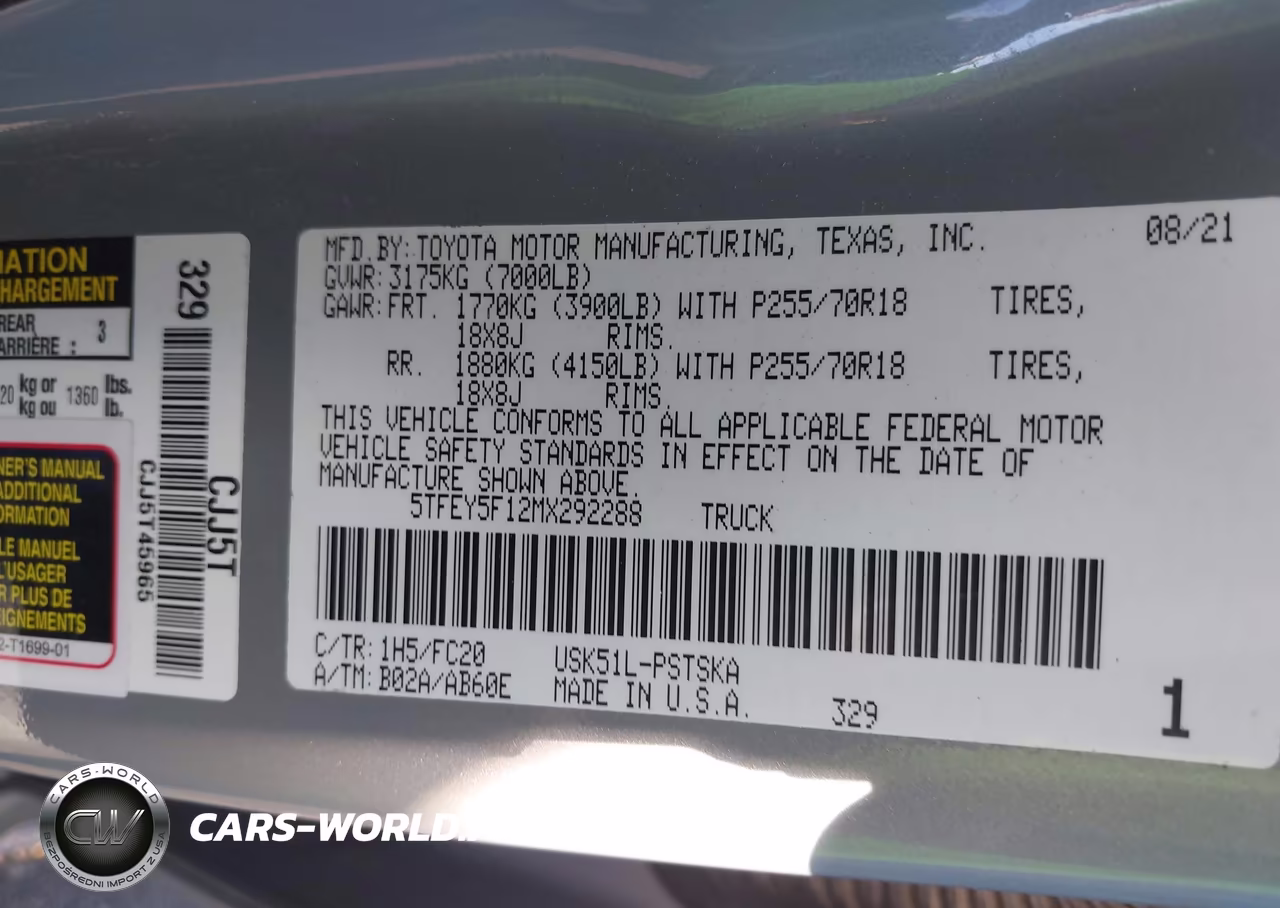 2021 Toyota Tundra Sr5 VIN:5TFEY5F12MX292288 - 9