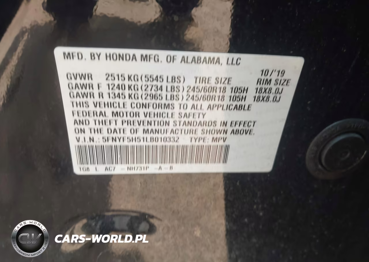 2020 Honda Pilot 2Wd Ex-L VIN:5FNYF5H51LB010332 - 9
