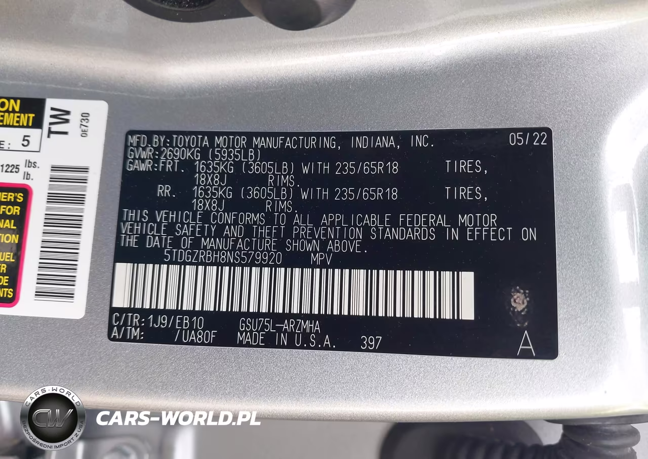 2022 Toyota Highlander Xle VIN:5TDGZRBH8NS579920 - 9
