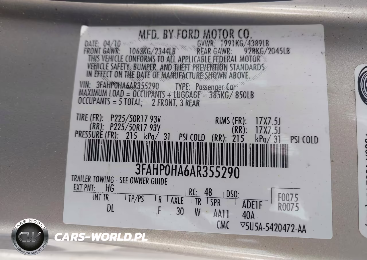 2010 Ford Fusion Se VIN:3FAHP0HA6AR355290 - 9