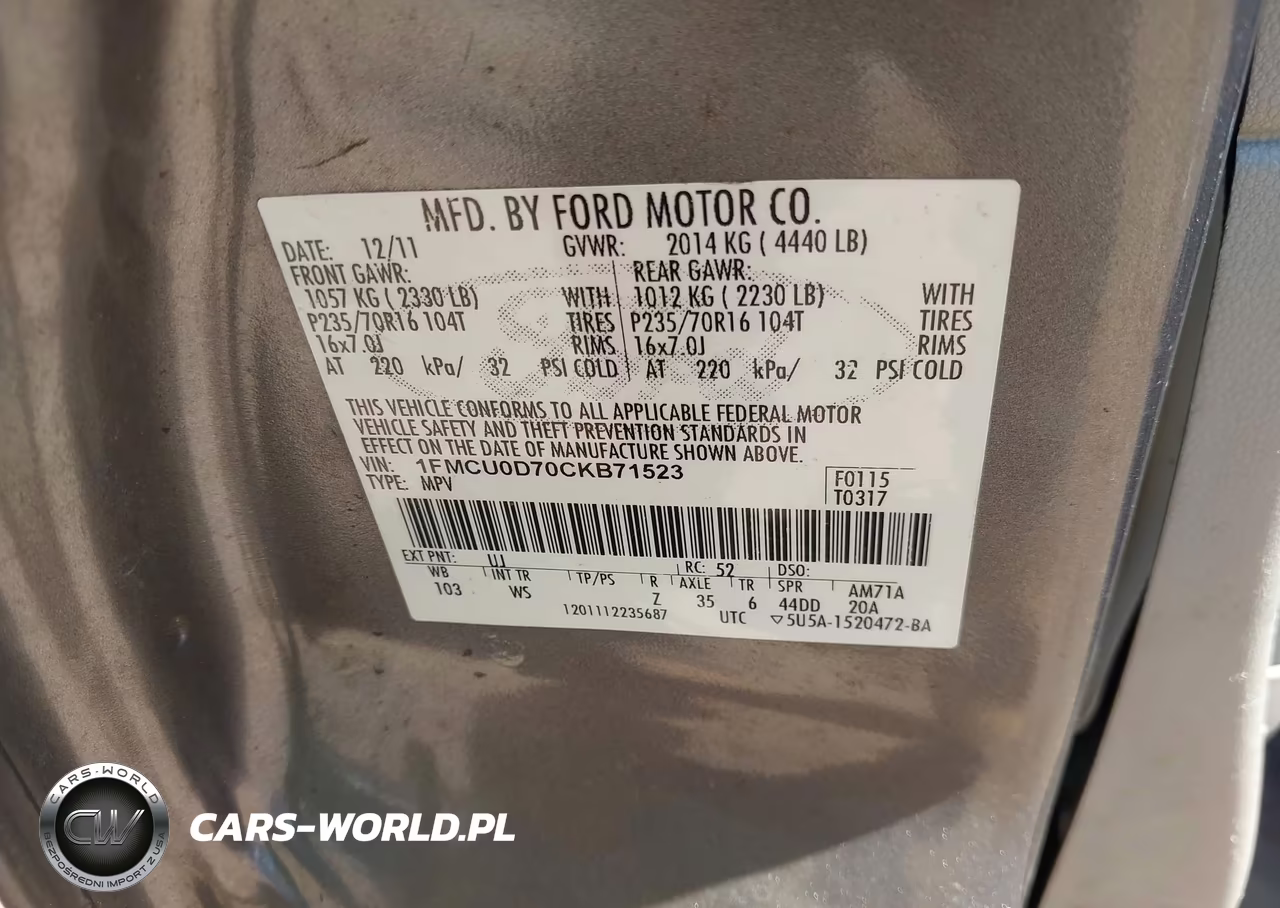 2012 Ford Escape Xlt VIN:1FMCU0D70CKB71523 - 9
