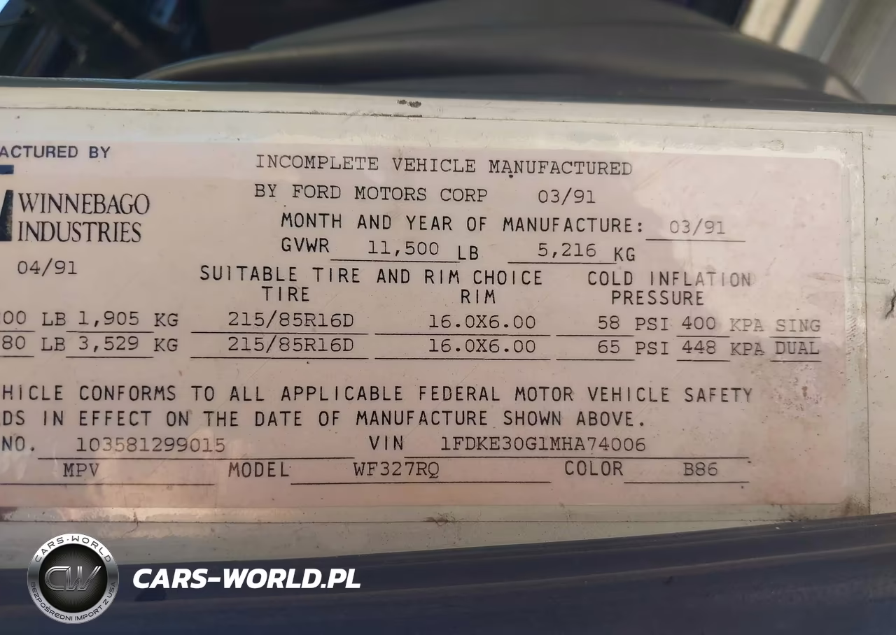 1991 Ford Econoline E350 Cutaway Van VIN:1FDKE30G1MHA74006 - 9