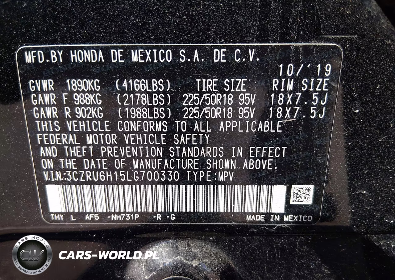 2020 Honda Hr-V Awd Sport VIN:3CZRU6H15LG700330 - 9