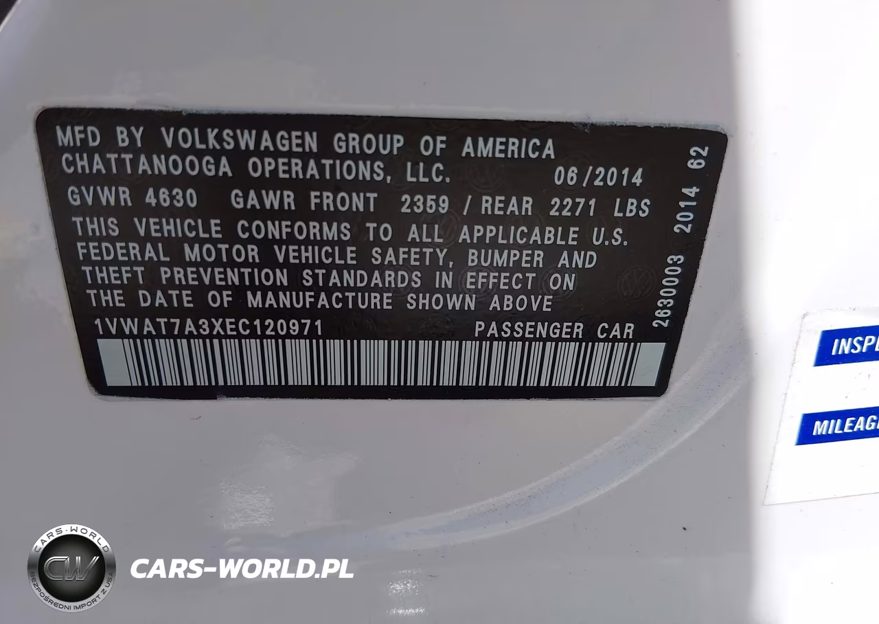 2014 Volkswagen Passat 1.8T Wolfsburg Edition VIN:1VWAT7A3XEC120971 - 9