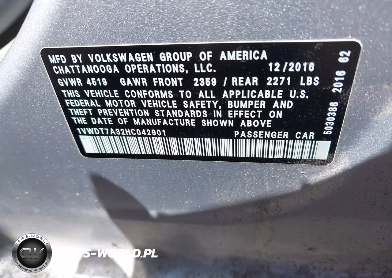 2017 Volkswagen Passat 1.8T R-Line VIN:1VWDT7A32HC042901 - 9