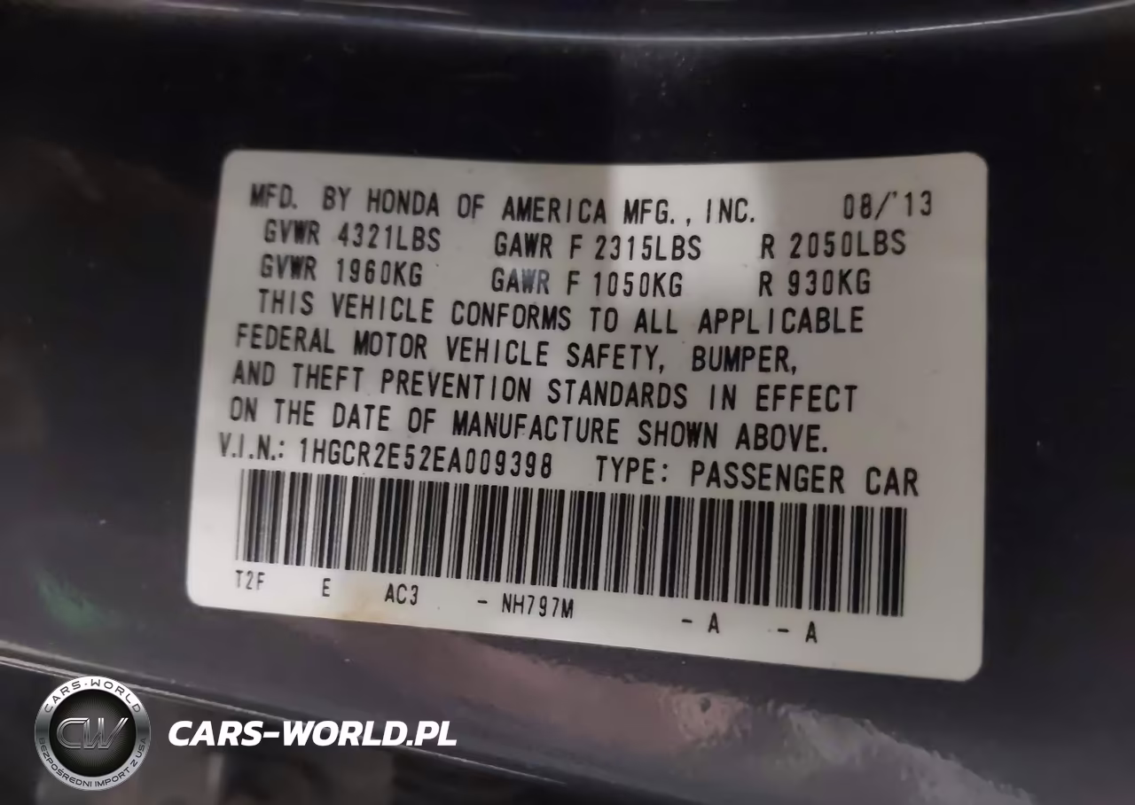 2014 Honda Accord Sport VIN:1HGCR2E52EA009398 - 9