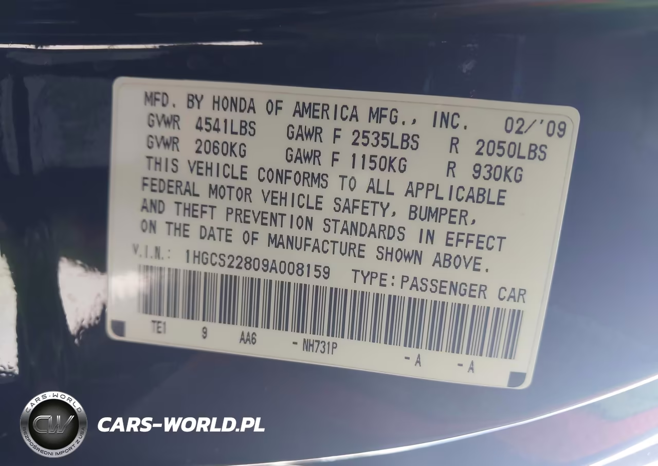 2009 Honda Accord 3.5 Ex-L VIN:1HGCS22809A008159 - 9