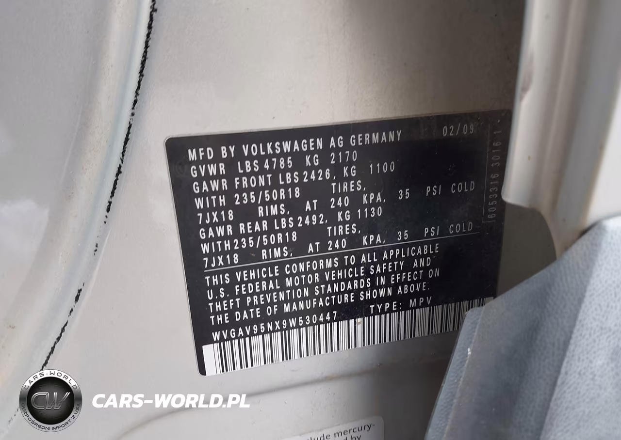 2009 Volkswagen Tiguan Sel VIN:WVGAV95NX9W530447 - 9