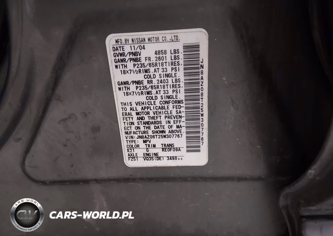 2005 Nissan Murano Sl VIN:JN8AZ08T25W307767 - 9