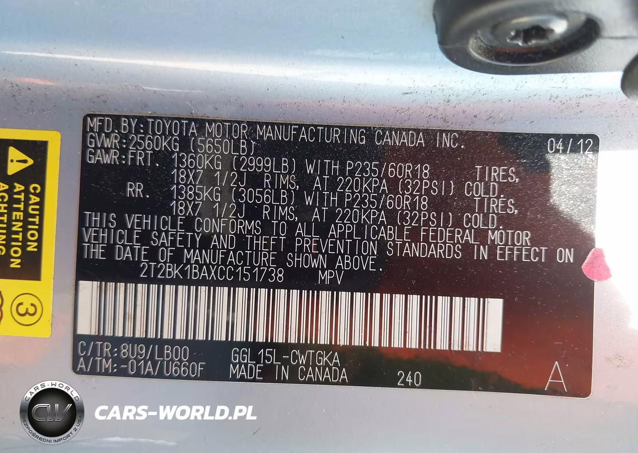 2012 Lexus Rx 350 VIN:2T2BK1BAXCC151738 - 9