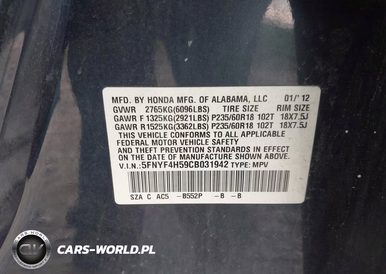2012 Honda Pilot Ex-L VIN:5FNYF4H59CB031942 - 9