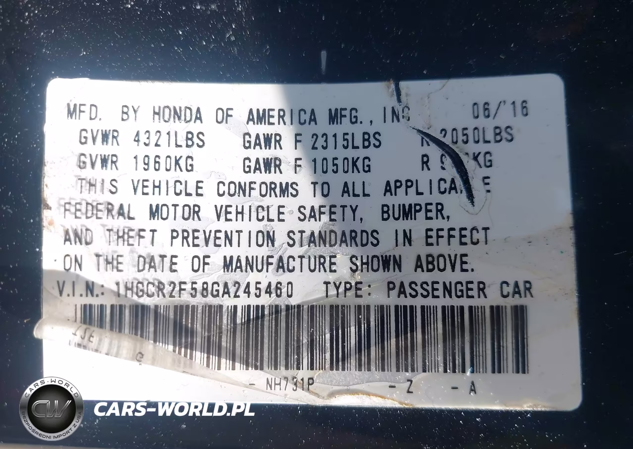 2016 Honda Accord Sport VIN:1HGCR2F58GA245460 - 9