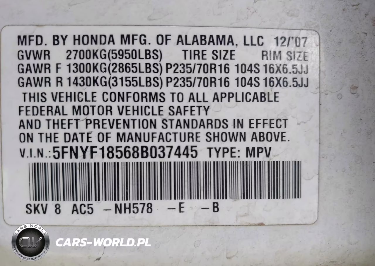 2008 Honda Pilot Ex-L VIN:5FNYF18568B037445 - 9