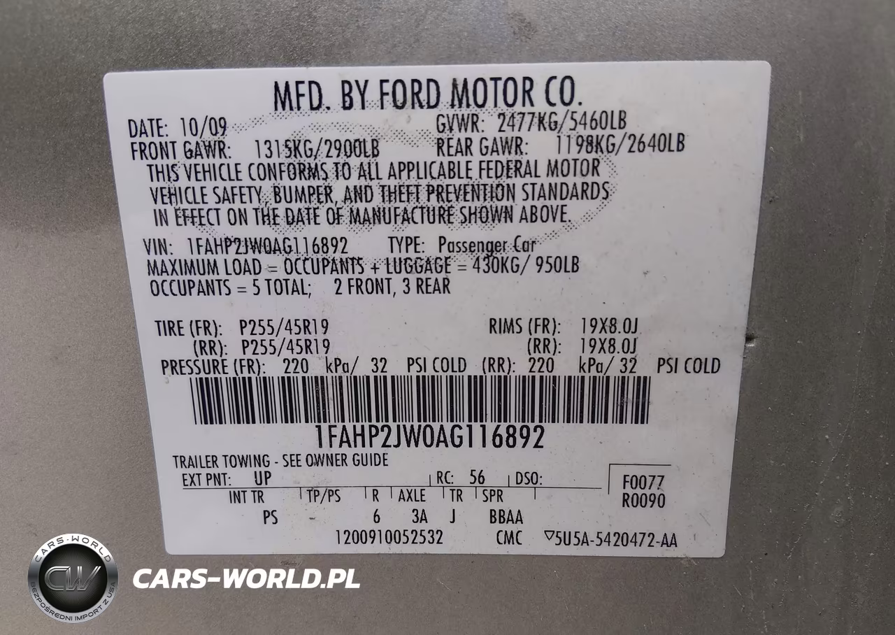 2010 Ford Taurus Limited VIN:1FAHP2JW0AG116892 - 9