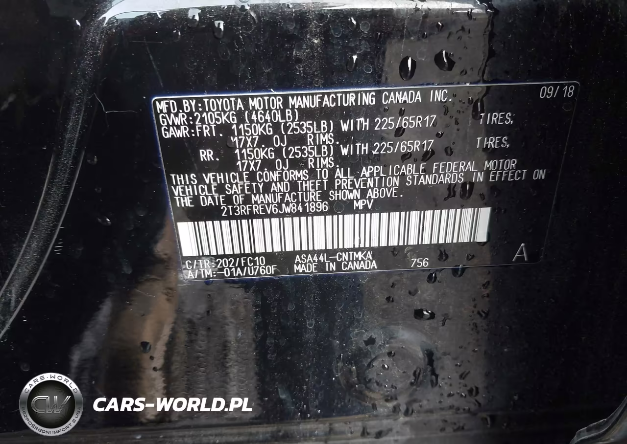 2018 Toyota Rav4 Xle VIN:2T3RFREV6JW841896 - 9