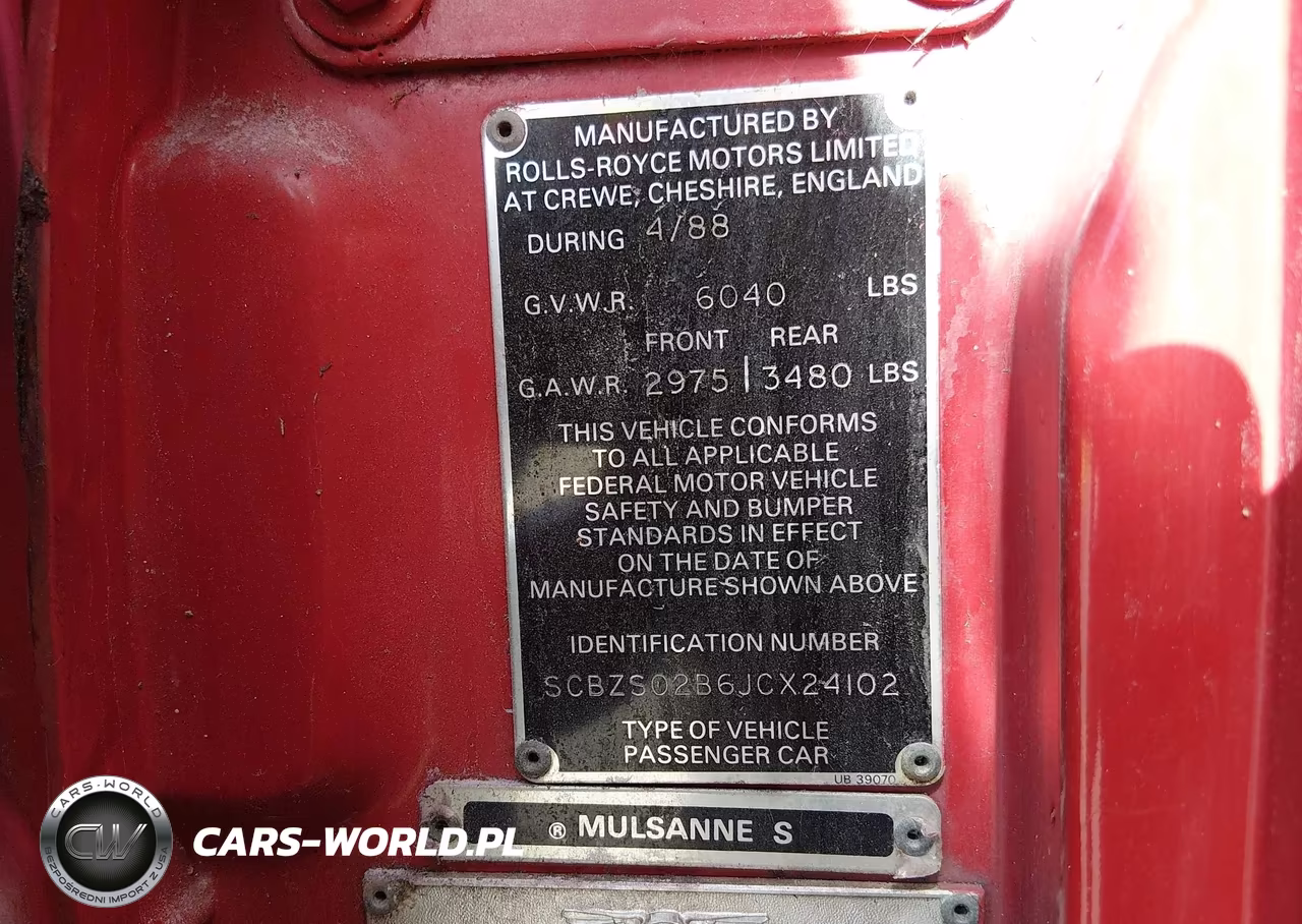 1988 Bentley Mulsanne S VIN:SCBZS02B6JCX24102 - 9