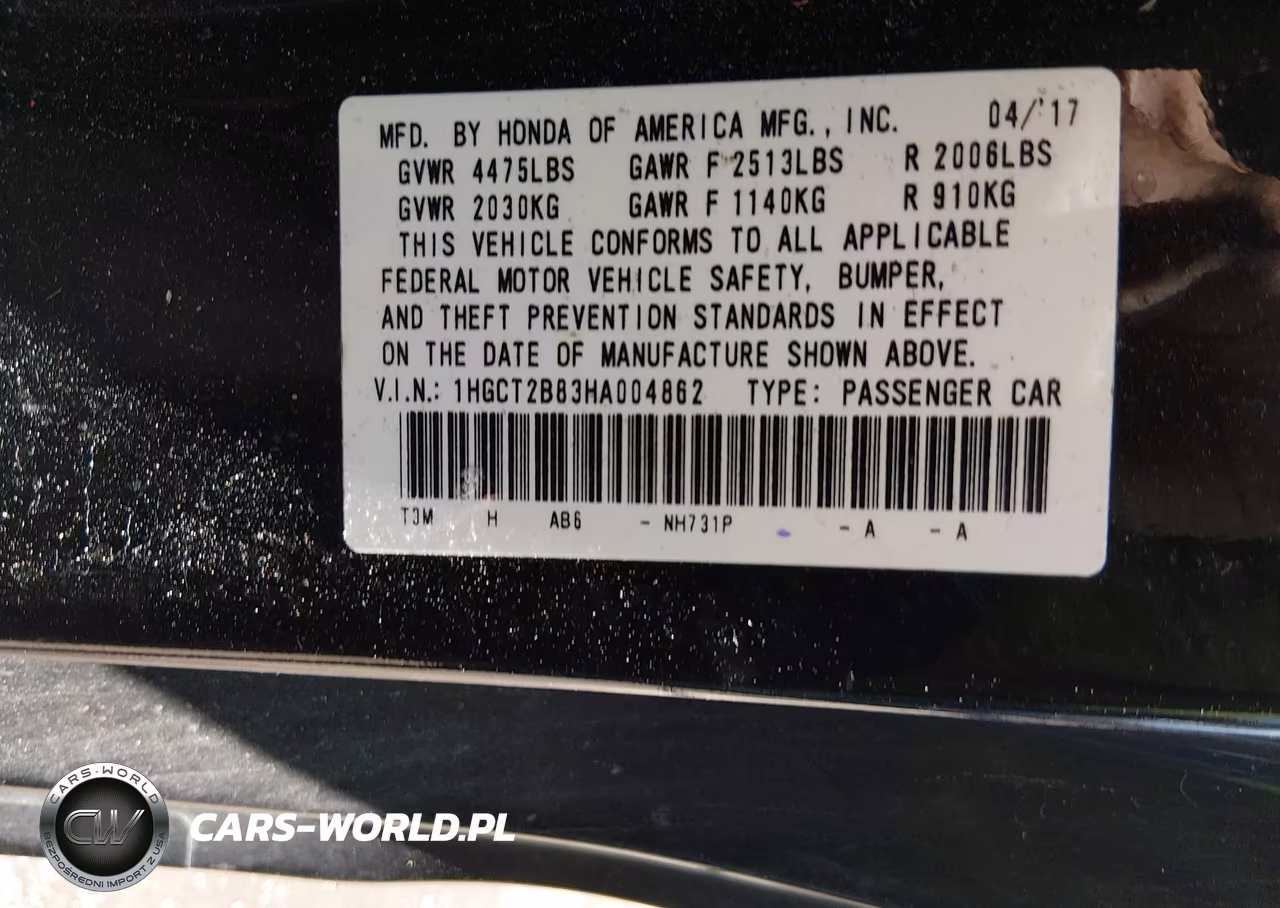 2017 Honda Accord Ex-L V6 VIN:1HGCT2B83HA004862 - 9