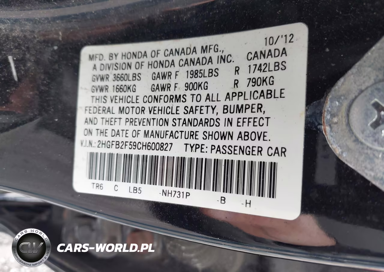 2012 Honda Civic Lx VIN:2HGFB2F59CH600827 - 9