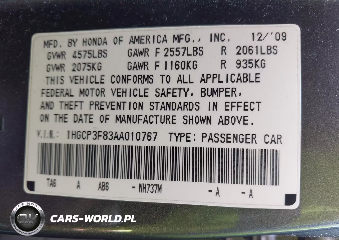 2010 Honda Accord 3.5 Ex-L VIN:1HGCP3F83AA010767 - 9