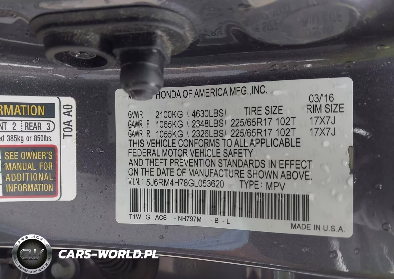 2016 Honda Cr-V Ex-L VIN:5J6RM4H78GL053620 - 9