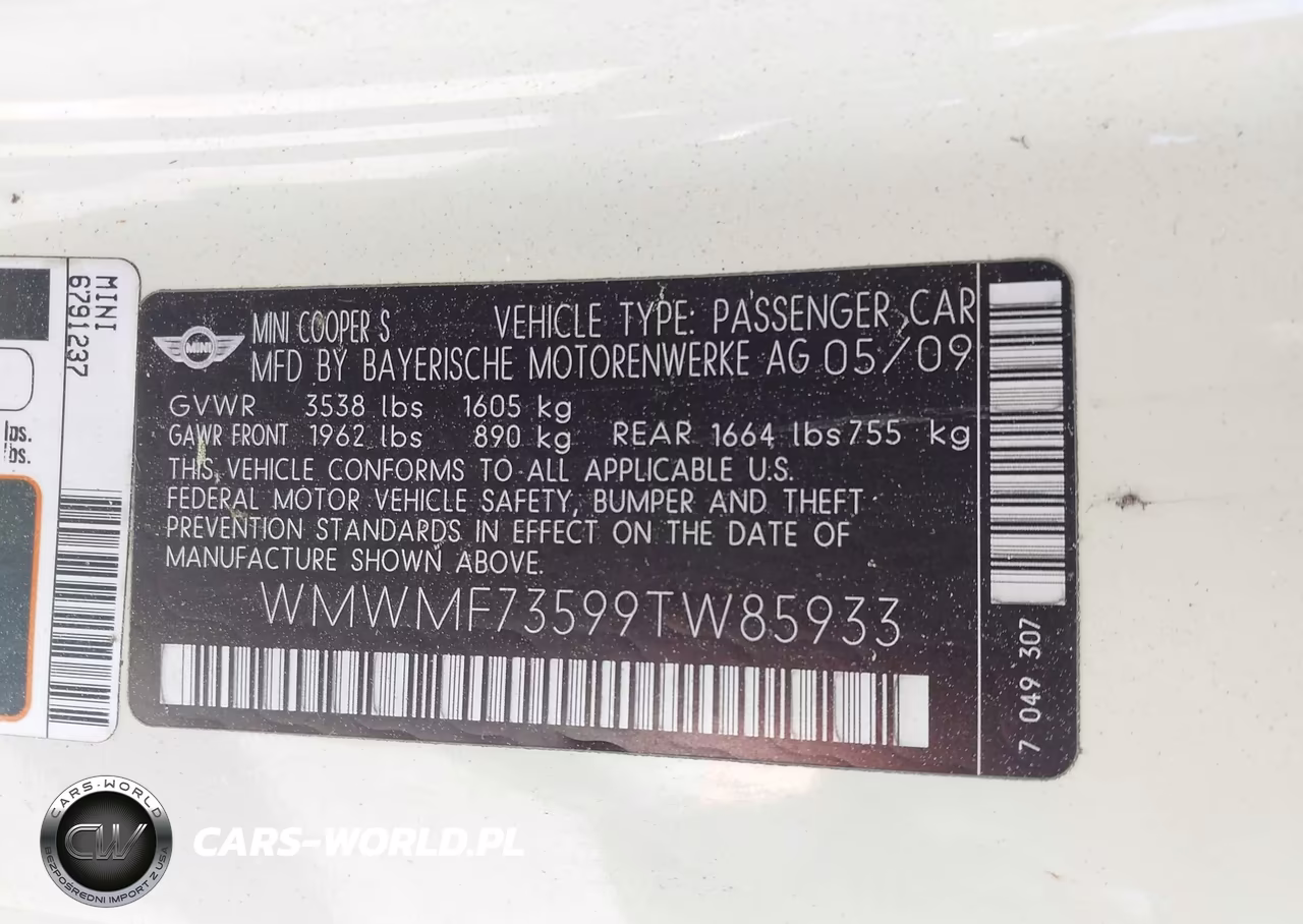 2009 Mini Cooper S VIN:WMWMF73599TW85933 - 9