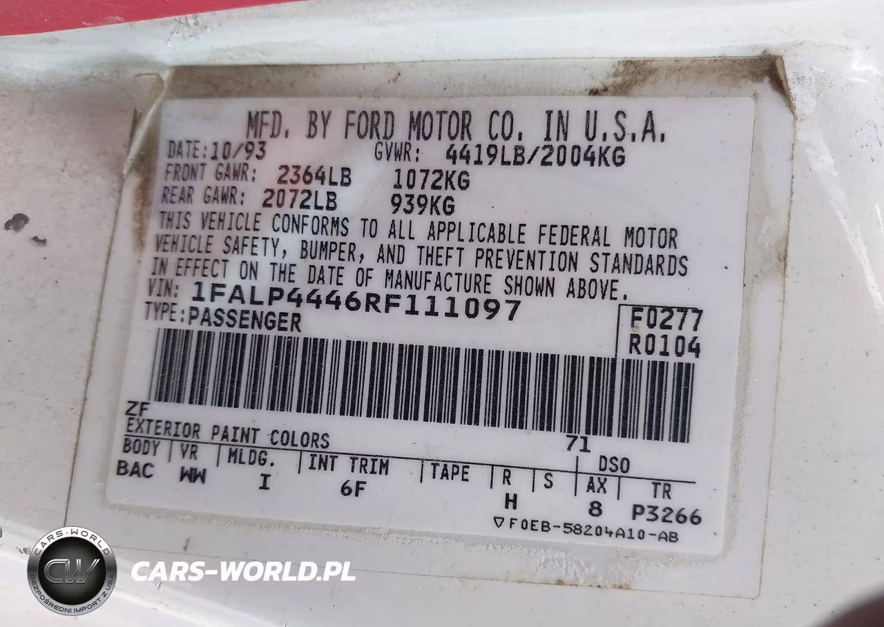 1994 Ford Mustang VIN:1FALP4446RF111097 - 9