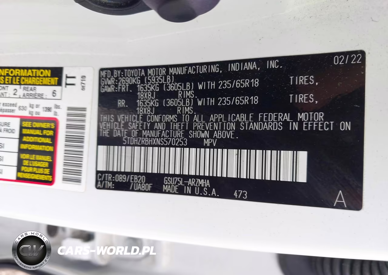 2022 Toyota Highlander Xle VIN:5TDHZRBHXNS570253 - 9