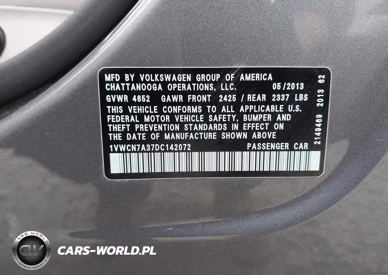 2013 Volkswagen Passat 2.0L Tdi Sel Premium VIN:1VWCN7A37DC142072 - 9