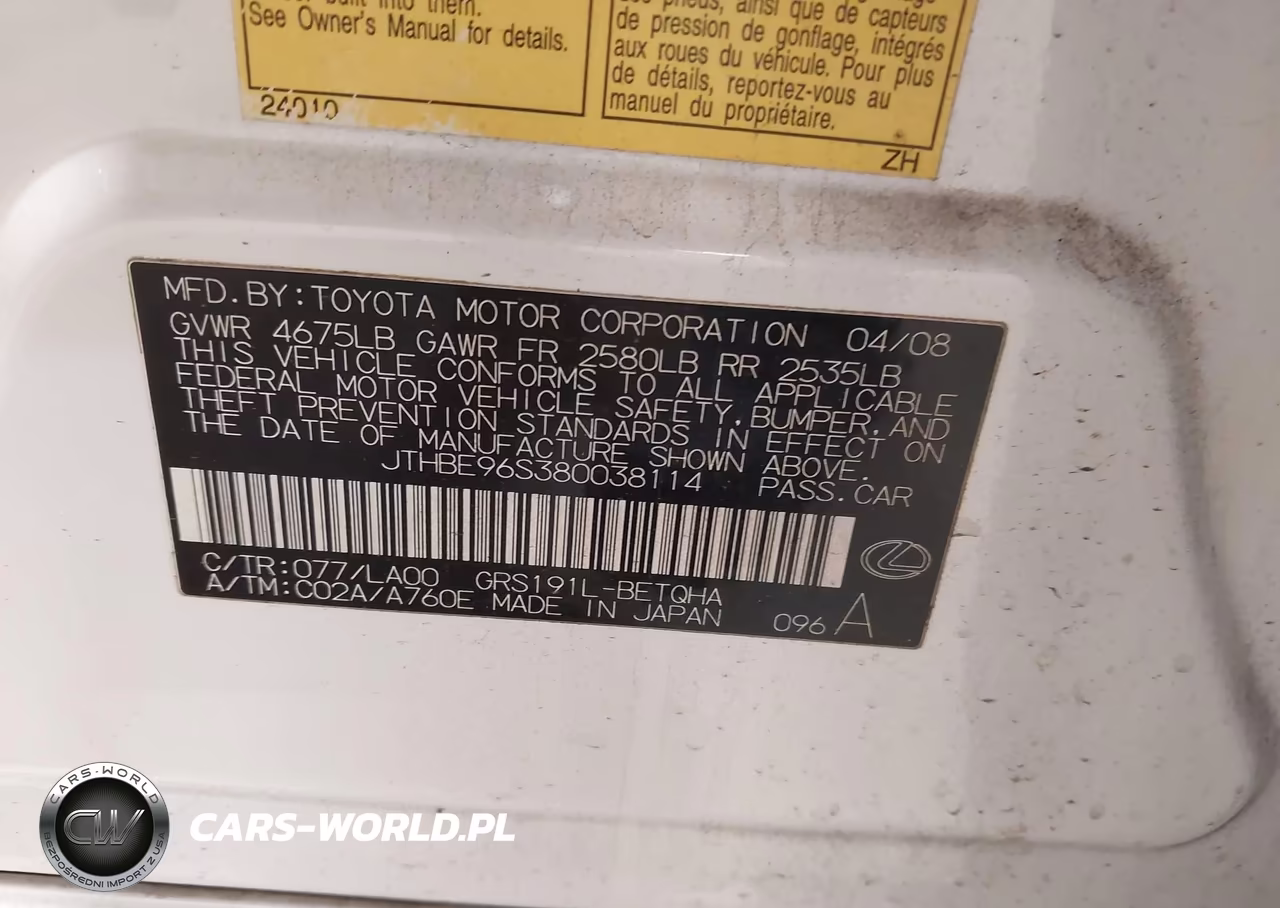 2008 Lexus Gs 350 VIN:JTHBE96S380038114 - 9