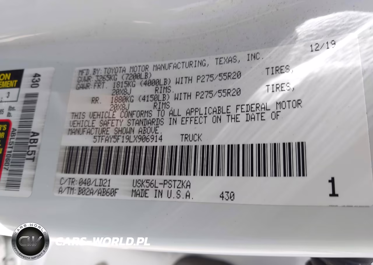2020 Toyota Tundra 1794 Edition VIN:5TFAY5F19LX906914 - 9