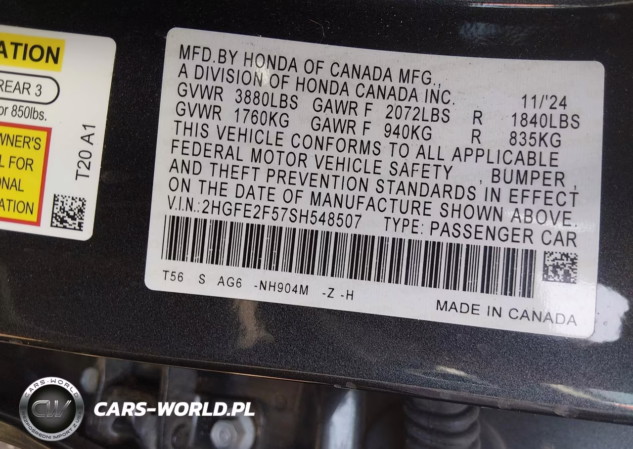 2025 Honda Civic Sport VIN:2HGFE2F57SH548507 - 9