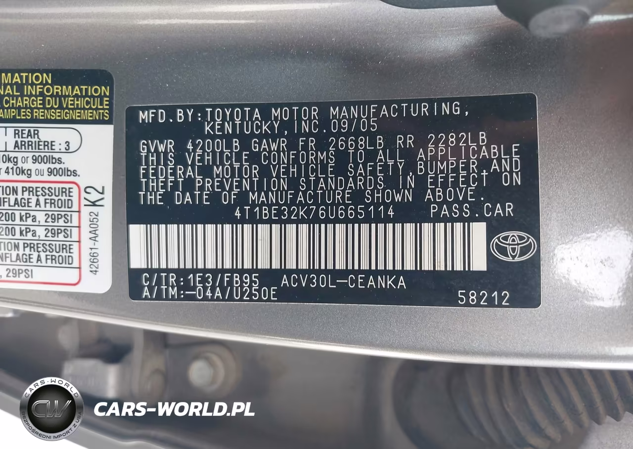 2006 Toyota Camry Le VIN:4T1BE32K76U665114 - 9