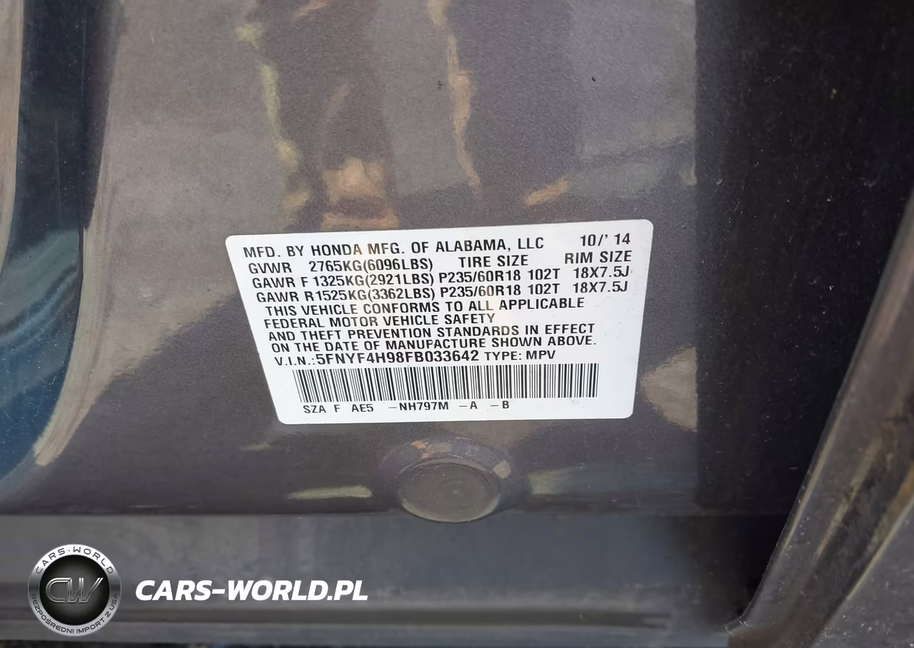 2015 Honda Pilot Touring VIN:5FNYF4H98FB033642 - 9