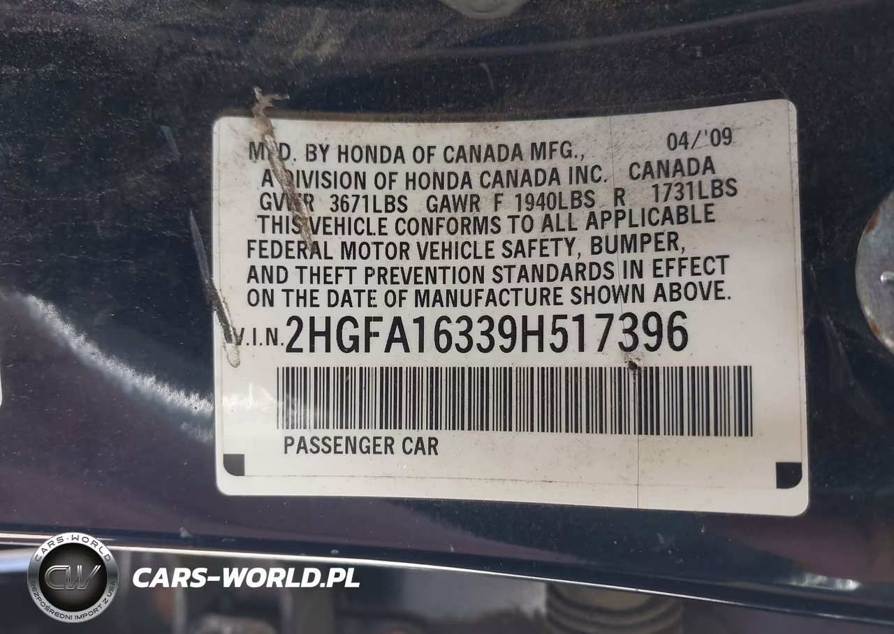 2009 Honda Civic Vp VIN:2HGFA16339H517396 - 9