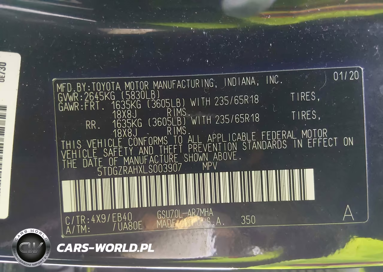 2020 Toyota Highlander Xle VIN:5TDGZRAHXLS003907 - 9