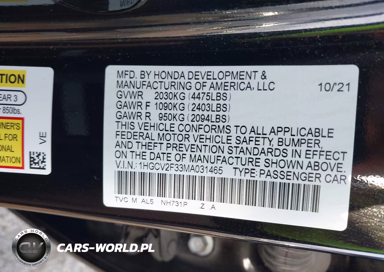 2021 Honda Accord Sport 2.0T VIN:1HGCV2F33MA031465 - 9