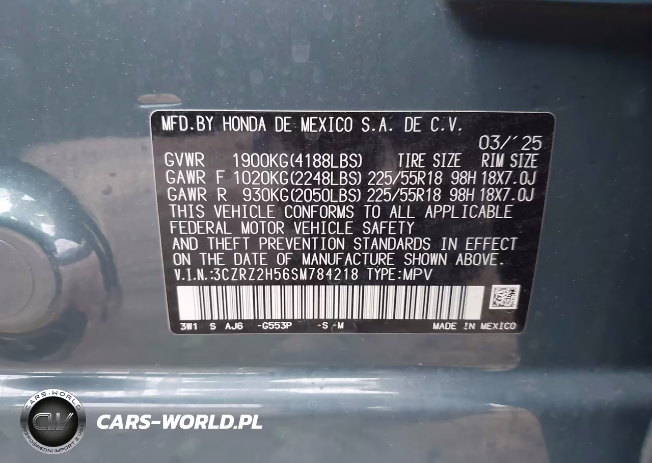 2025 Honda Hr-V Awd Sport VIN:3CZRZ2H56SM784218 - 9