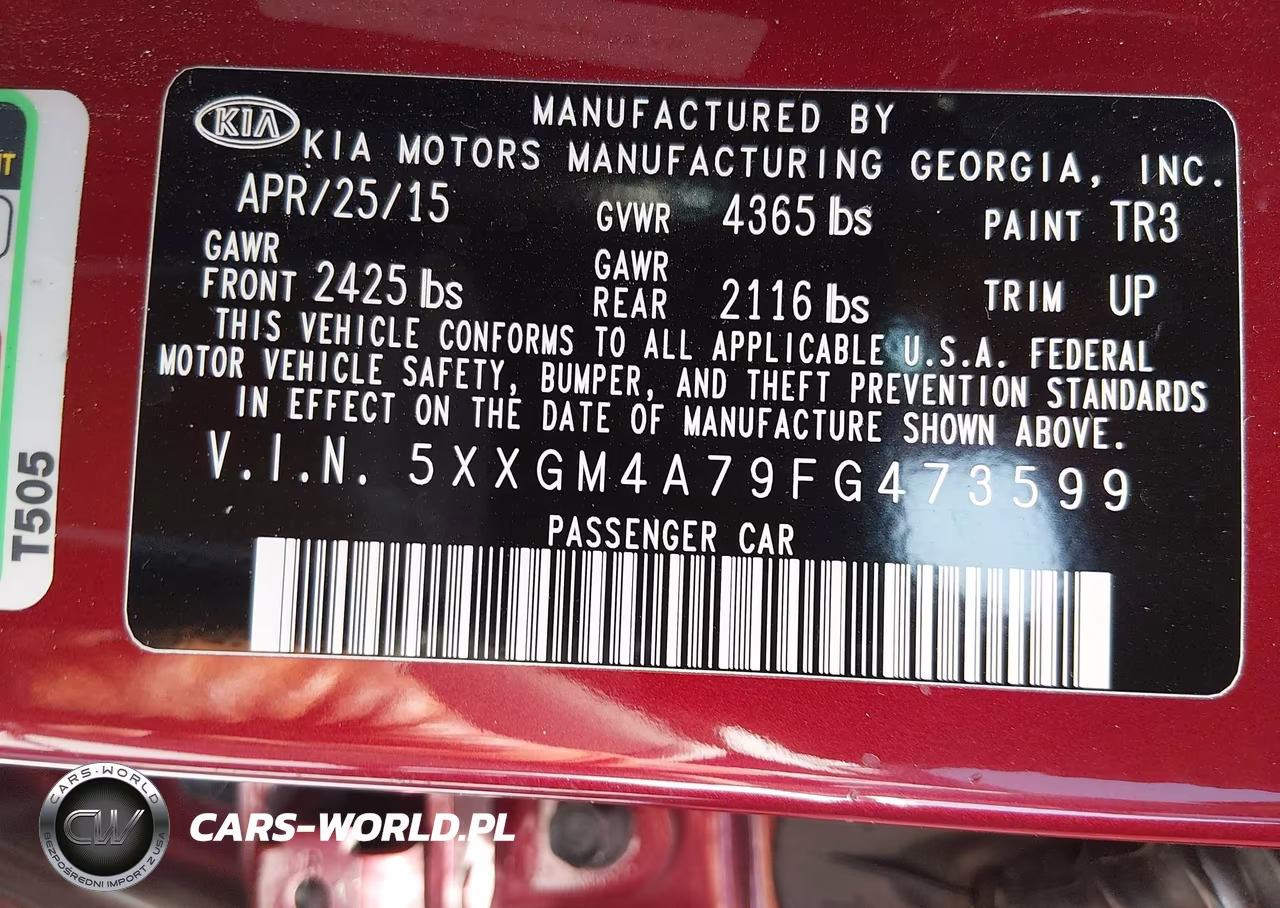 2015 Kia Optima Lx VIN:5XXGM4A79FG473599 - 9