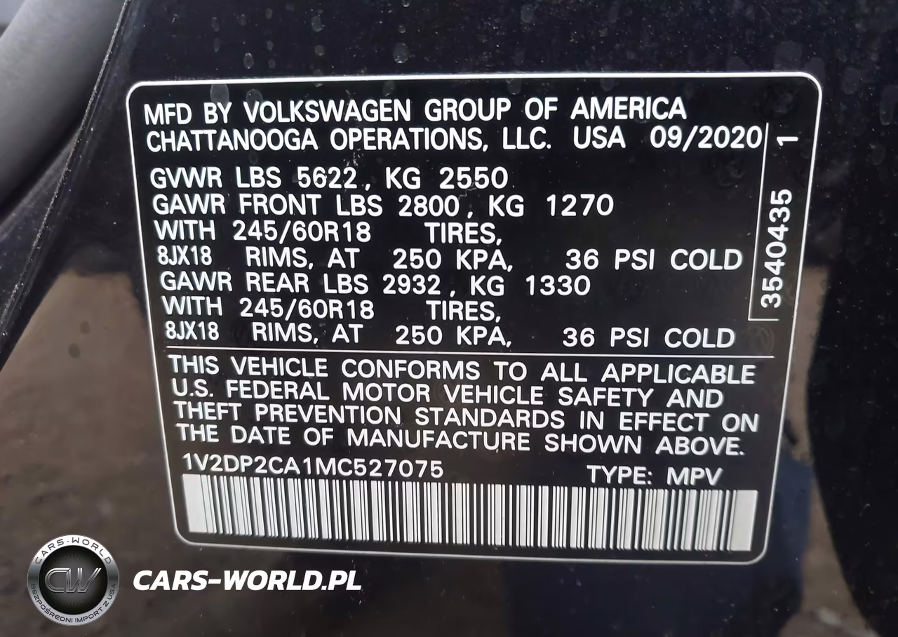 2021 Volkswagen Atlas 2.0T Se VIN:1V2DP2CA1MC527075 - 9