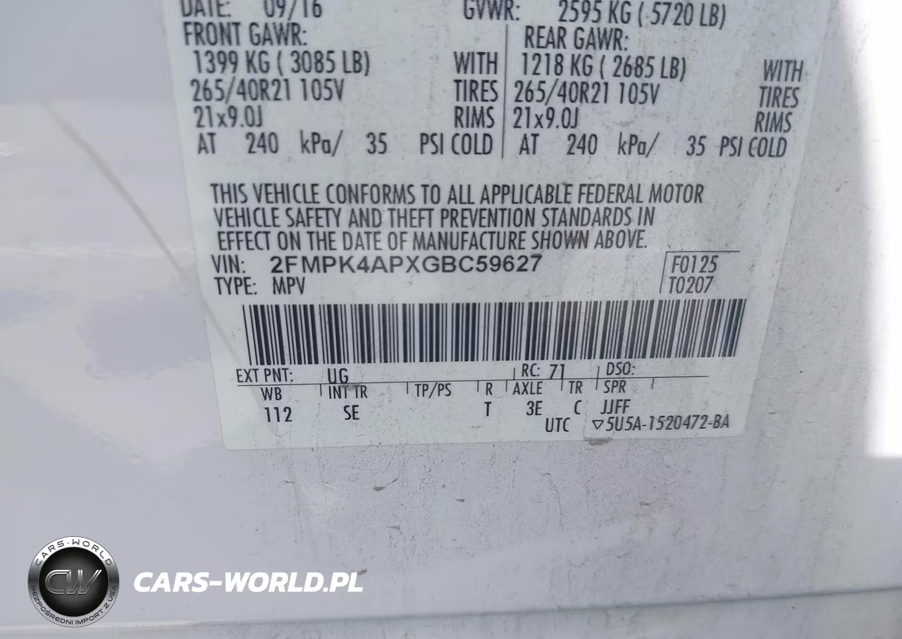 2016 Ford Edge Sport VIN:2FMPK4APXGBC59627 - 9