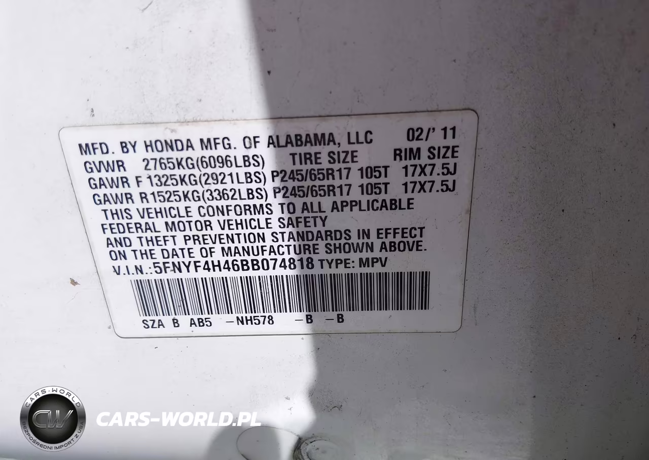 2011 Honda Pilot Ex VIN:5FNYF4H46BB074818 - 9