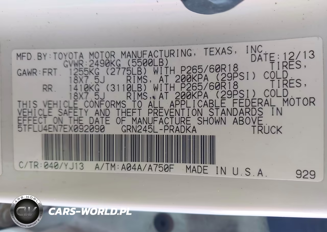 2014 Toyota Tacoma Base V6 VIN:5TFLU4EN7EX092090 - 9