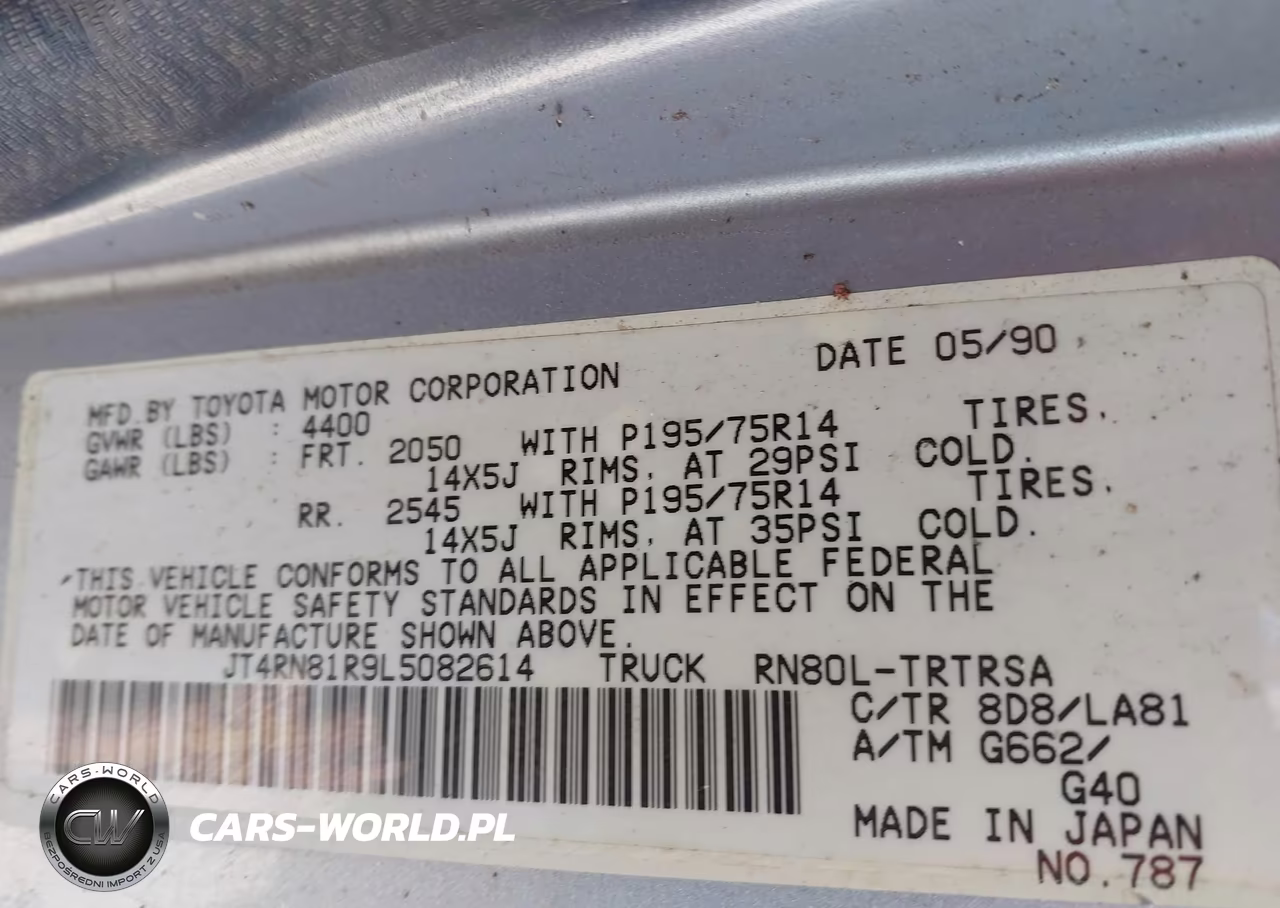 1990 Toyota Pickup 1-2 Ton Short Wheelbase VIN:JT4RN81R9L5082614 - 9