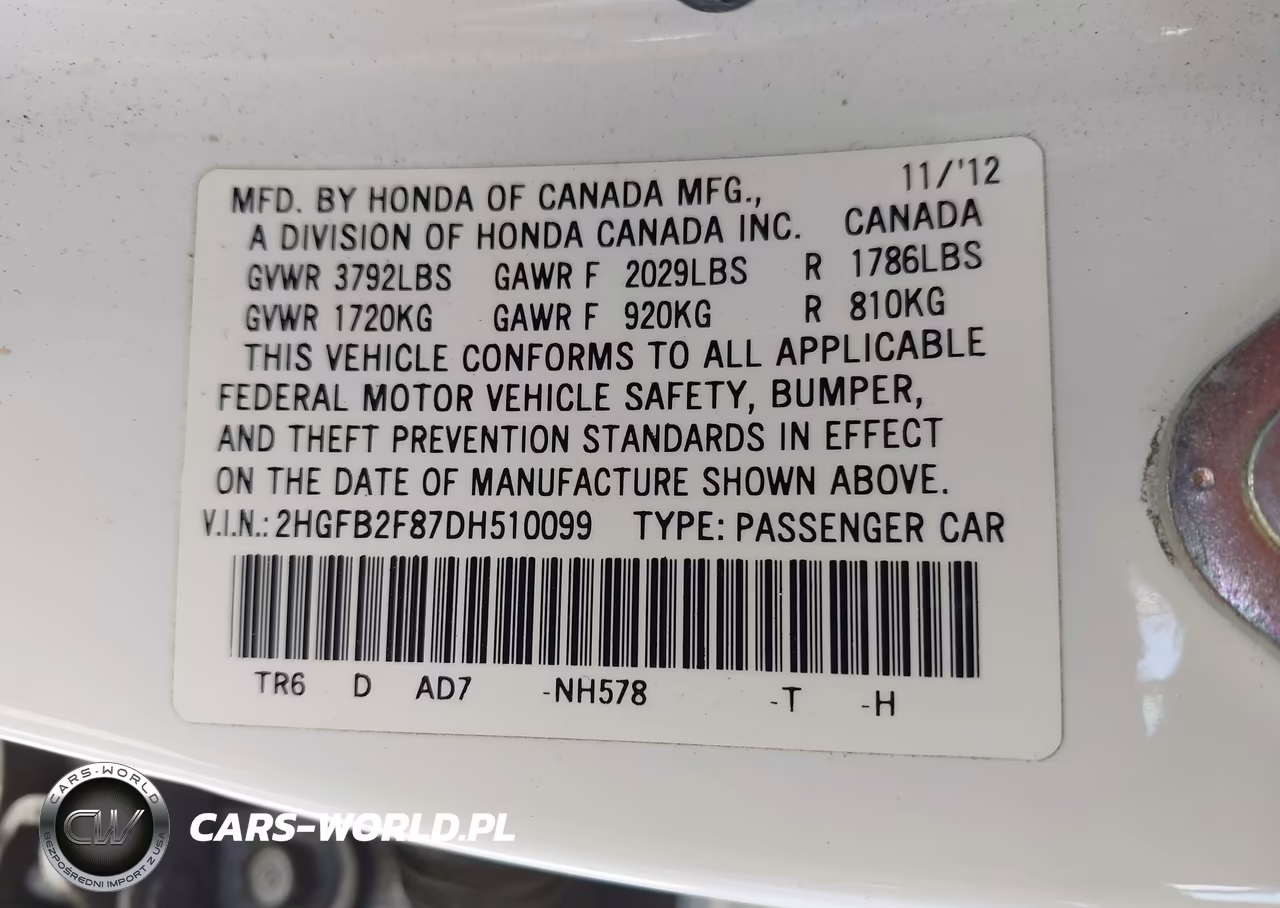 2013 Honda Civic Ex VIN:2HGFB2F87DH510099 - 9