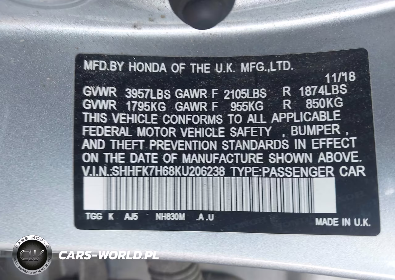 2019 Honda Civic Ex VIN:SHHFK7H68KU206238 - 9