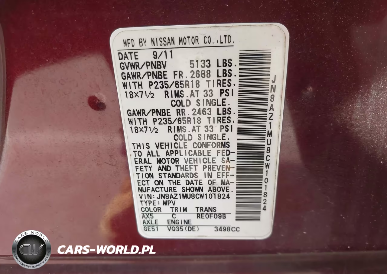 2012 Nissan Murano Sl VIN:JN8AZ1MU8CW101824 - 9