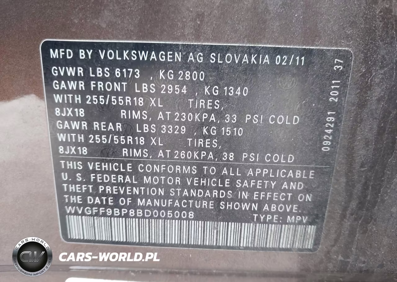 2011 Volkswagen Touareg Vr6 Sport VIN:WVGFF9BP8BD005008 - 9