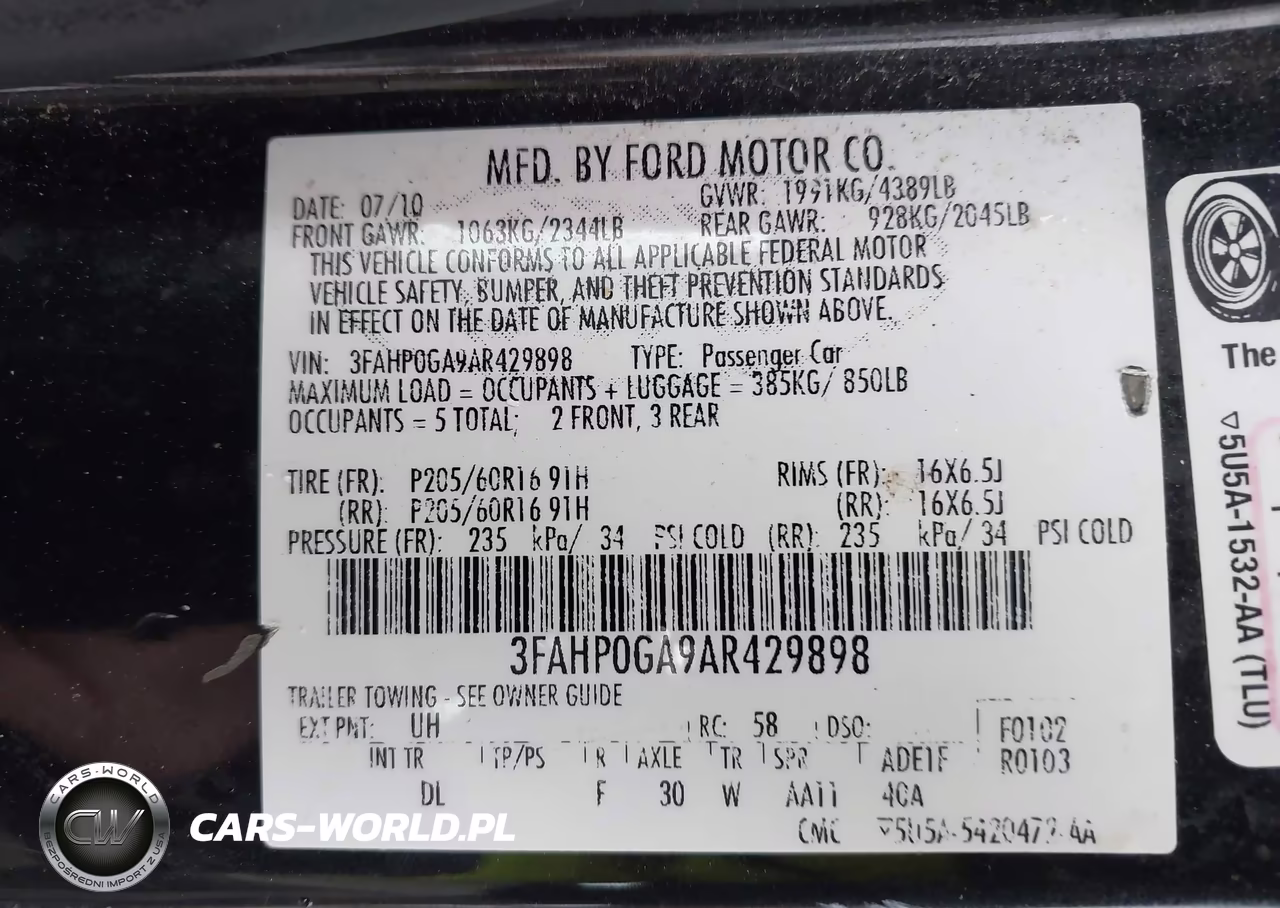 2010 Ford Fusion S VIN:3FAHP0GA9AR429898 - 9